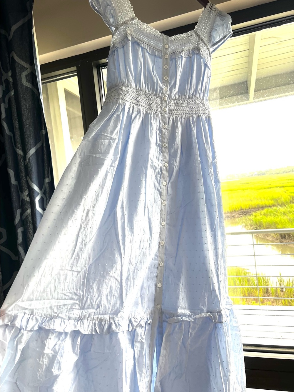 In Loom by Urban Outfitters NWT Blue Cotton coastal lace button down maxi dress
